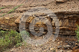 Layers of sedimentary rock outcrops