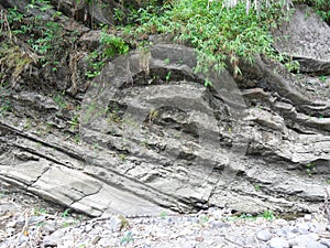 Layers of sedimentary rocks betwen sandstone and claystone