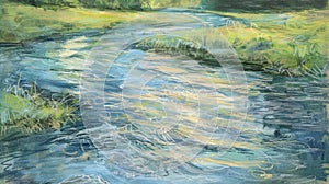 Layers of soft pastels depict the gentle undulations and currents of a peaceful river. photo