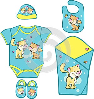 Layette for newborn baby with cute kitty