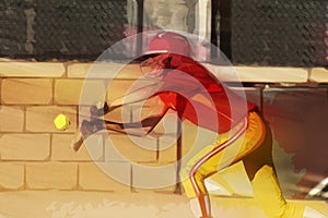 Laying Down a Bunt Softball Illustration photo