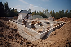 Laying the foundation. Construction works. The foundation for the house