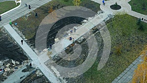 Laying Paving Slabs by mosaic close-up. Road Paving, construction.