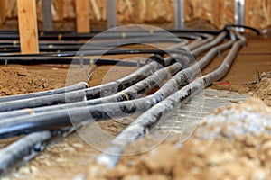 laying underfloor heating pipes before insulation