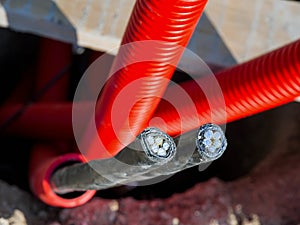 Laying underground cables using protective corrugation photo