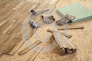 Laying wood flooring photo