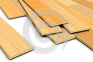 Laying of wooden laminated planks parquet floor