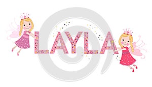 Layla female name with cute fairy