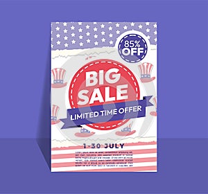 Layout 4th of July Happy Independence Day Big Sale Poster Template Design Vector