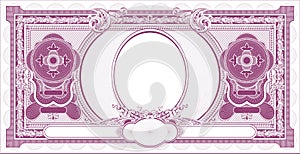 Layout of a classic banknote with a portrait in the middle lilac