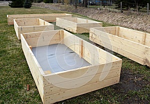 Layout design of backyard raised garden boxes.