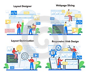 Layout designer concept set. Web development, mobile app design