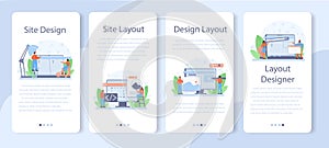 Layout designer mobile application banner set. Web development