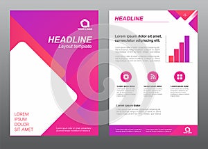 Layout flyer template size A4 cover page with Purple pink tone diamonds rounded corners shape Vector design