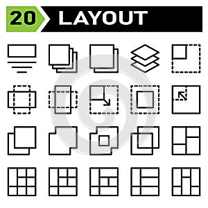 Layout icon set include layout, grid, dashboard, interface, user interface, align, template, design, flayer, graphic, cover,