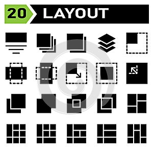 Layout icon set include layout, grid, dashboard, interface, user interface, align, template, design, flayer, graphic, cover,