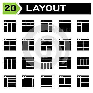 Layout icon set include layout, grid, dashboard, interface, user interface, align, template, design, flayer, graphic, cover,