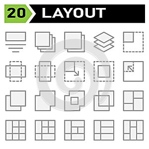 Layout icon set include layout, grid, dashboard, interface, user interface, align, template, design, flayer, graphic, cover,