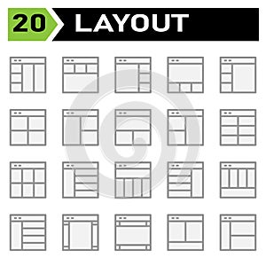 Layout icon set include layout, grid, dashboard, interface, user interface, align, template, design, flayer, graphic, cover,