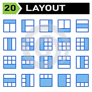 Layout icon set include layout, grid, dashboard, interface, user interface, align, template, design, flayer, graphic, cover,