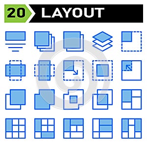 Layout icon set include layout, grid, dashboard, interface, user interface, align, template, design, flayer, graphic, cover,