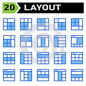 Layout icon set include layout, grid, dashboard, interface, user interface, align, template, design, flayer, graphic, cover,