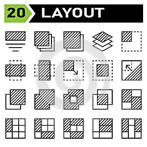 Layout icon set include layout, grid, dashboard, interface, user interface, align, template, design, flayer, graphic, cover,