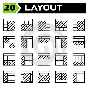 Layout icon set include layout, grid, dashboard, interface, user interface, align, template, design, flayer, graphic, cover,