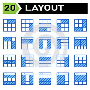 Layout icon set include layout, grid, dashboard, interface, user interface, align, template, design, flayer, graphic, cover,