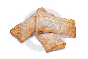 Puff pastry pockets with strawberry filling on white background