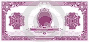 Layout of an old classic banknote with a central portrait lilac