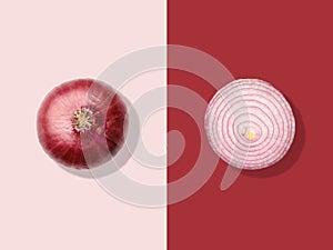Layout of red onion. Creative food concept. Flat lay