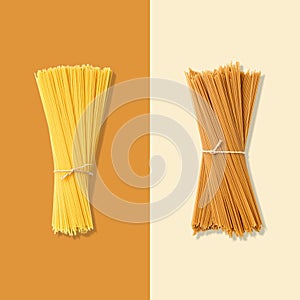 Layout of spaghetti. Creative food concept. Flat lay