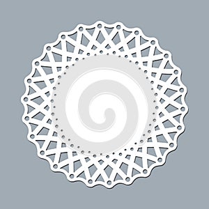 Layout template lace napkin for laser paper cutting Round pattern ornament Mockup of a white lace doily napkin lasercut frame photo