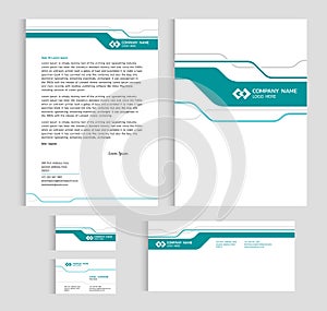 Layout template size A4 cover, page business card and letter - Green line sharp abstract Vector set design