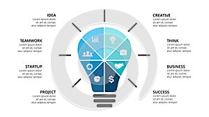 Vector light bulb infographic. Template for diagram, graph, presentation and layers chart. Business startup idea lamp