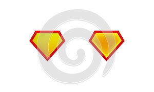 Layouts superman shield icon with shadow. Superhero label mockups. Vector on isolated white background. EPS 10