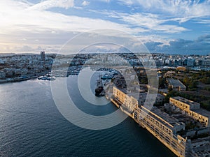 Lazaretto of Manoel Island sunset with marina aerial Malta