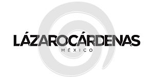 Lazaro Cardenas in the Mexico emblem. The design features a geometric style, vector illustration with bold typography in a modern