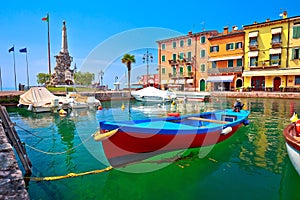 Lazise turquoise harbor and Lago di Garda view