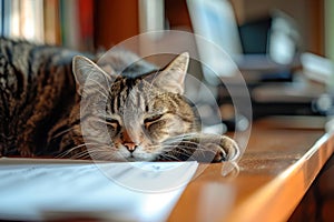 Lazy cat lying on the desk