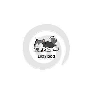 Lazy dog, cute siberian husky puppy sleeping icon, vector illustration