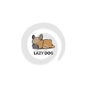 Lazy dog icon, cute brown french bulldog puppy sleeping, logo design