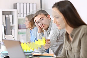 Lazy employee boring at office