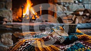 A lazy evening spent knitting by the fireside the smell of freshly baked cookies wafting through the air photo