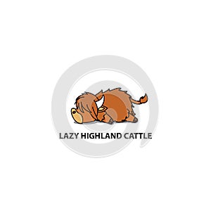 Lazy highland cattle, cute highland cow sleeping icon, logo design