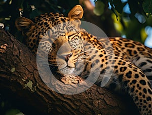 Ai Generated illustration Wildlife Concept of Lazy leopard