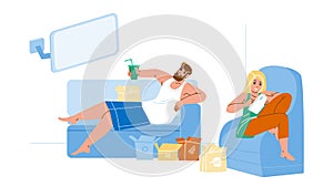 Lazy Man And Woman Resting Together Home Vector