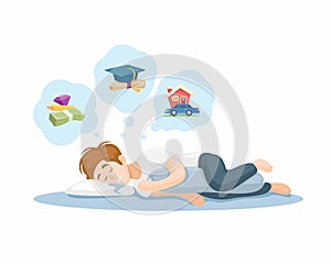 Lazy Person Sleep And Dreams Of Being Rich And Successful Cartoon illustration Vector