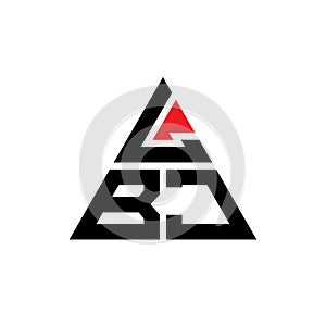 LBJ triangle letter logo design with triangle shape. LBJ triangle logo design monogram. LBJ triangle vector logo template with red